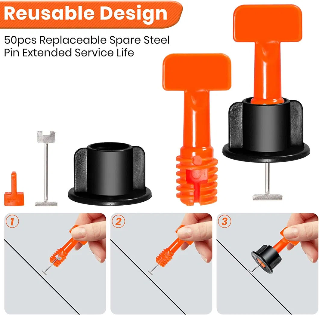Premium High Quality PP Stainless Steel Tile Leveling System Kit with Wrench 50PCS Reusable Tile Leveler